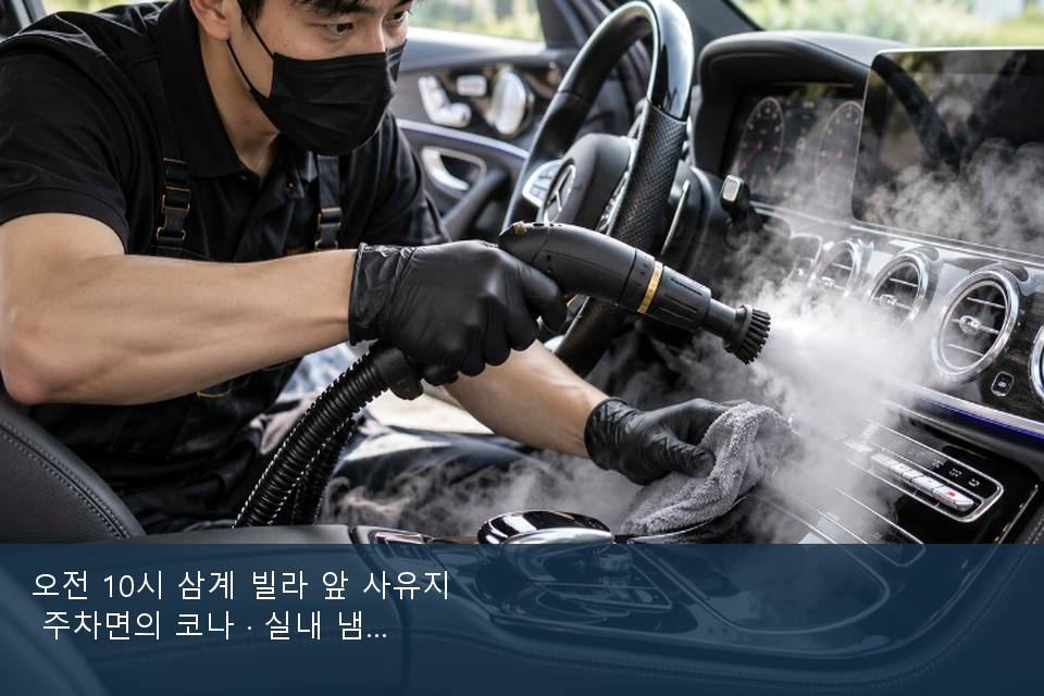 오전 10시 삼계 빌라 앞 사유지 주차면의 코나 · 실내 냄새를 연 기록